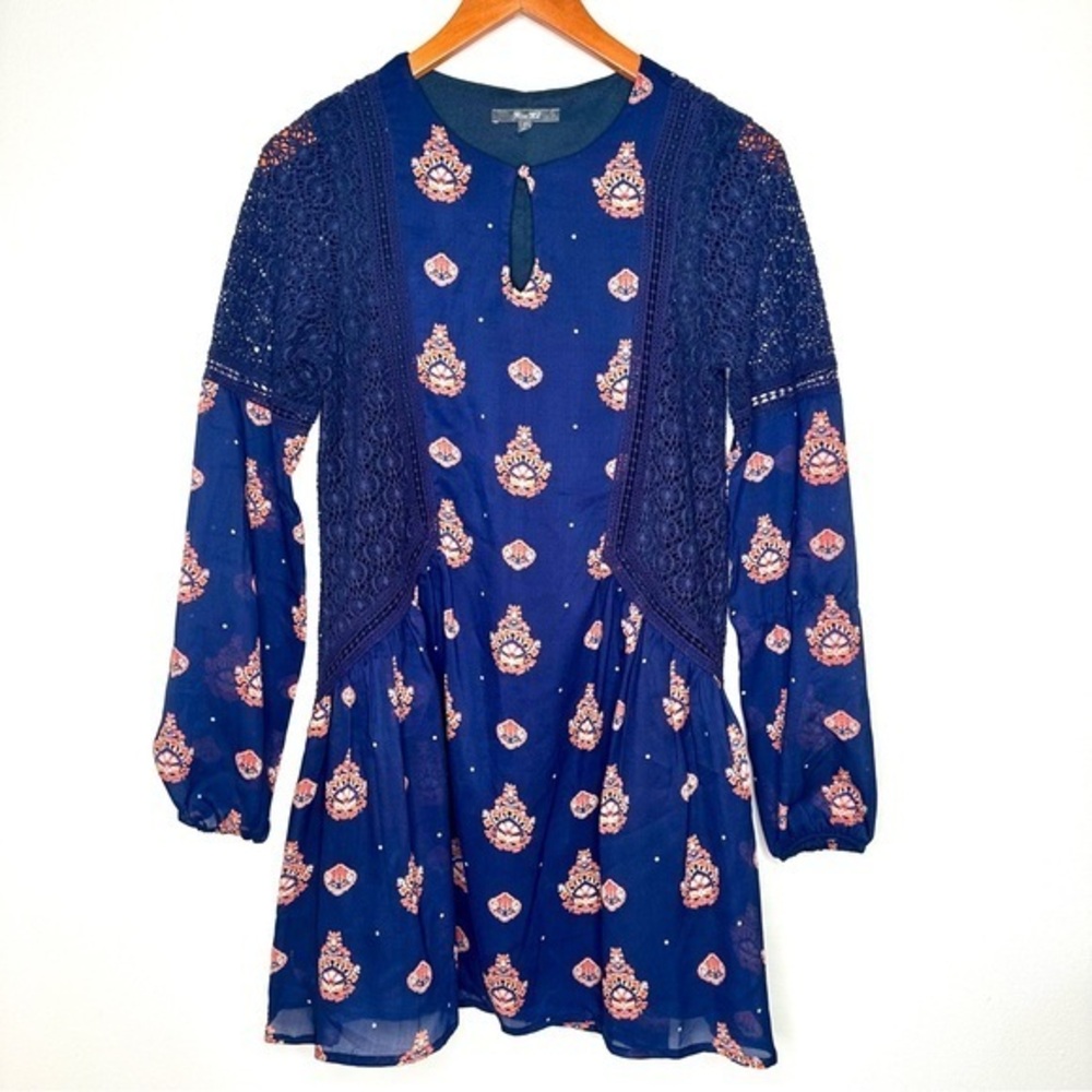 Miss Me Navy and Orange  Long Sleeve Lace Dress Size XS